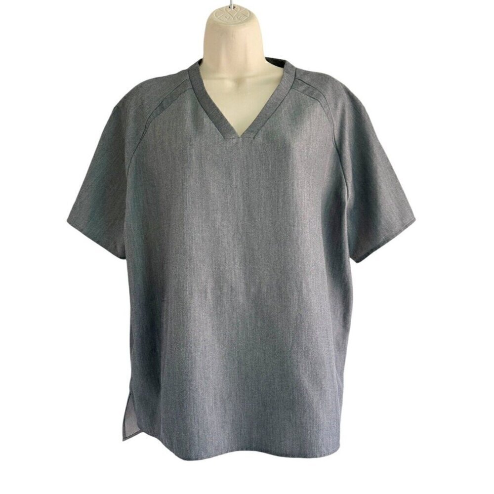 Figs Women's Sz Large Dark Gray Kangaroo Pocket Short Sleeve V Neck Scrub Top